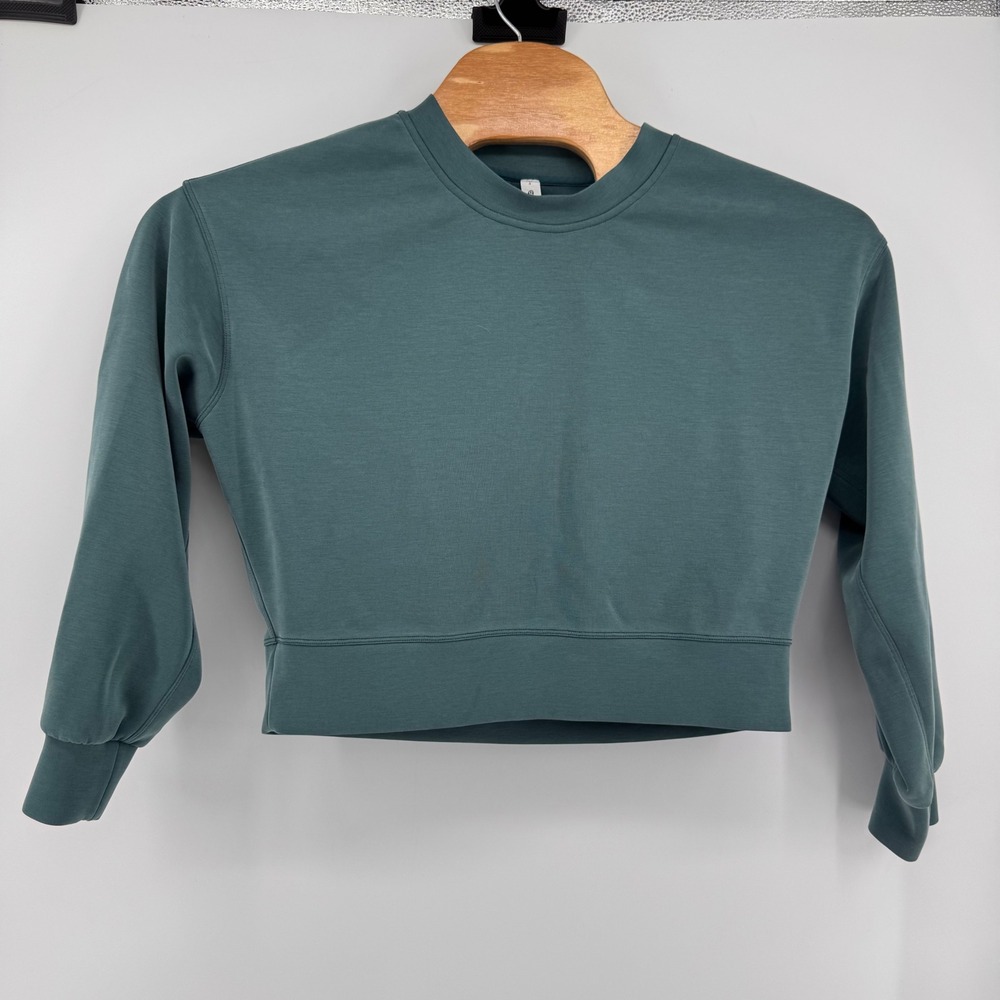 Lululemon Perfectly Oversized Cropped Crew Women 4 Teal Blue Green Sweatshirt - Picture 2 of 8